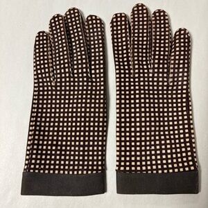 Vintage Hansen Women’s Cotton Gloves Brown Cream Check Size 7